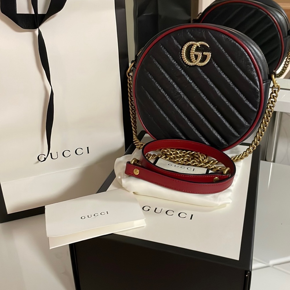 Authentic Full Set Gucci marmont mini round bag